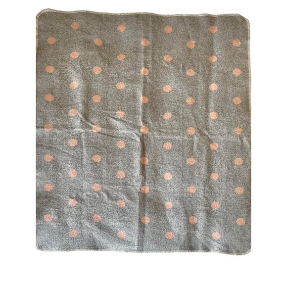 David Fussenegger Reversible Baby Blanket 30x26.5 Gray & Peach Polka Dot Flannel - Picture 3 of 9